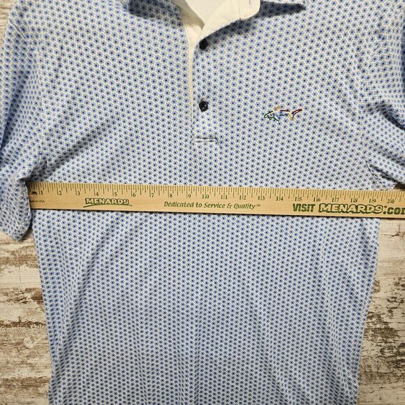Greg Norman Polo Shirt Mens Medium Blue Golf Activewear Fishing Beach Shark - Picture 7 of 8